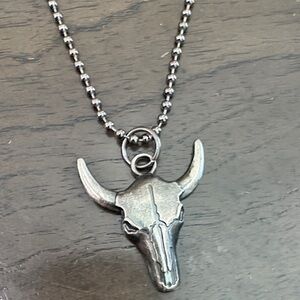 Men's Silver Bull Skull Pendant Necklace